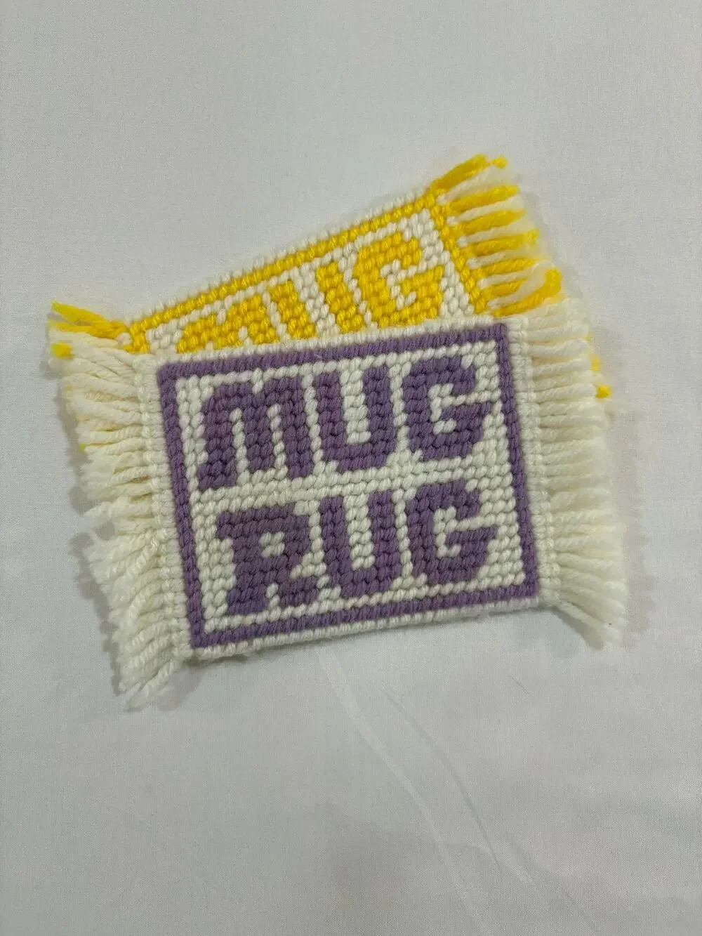 Vintage Handmade Mug Rug Coaster Set of 2 Yellow & Purple